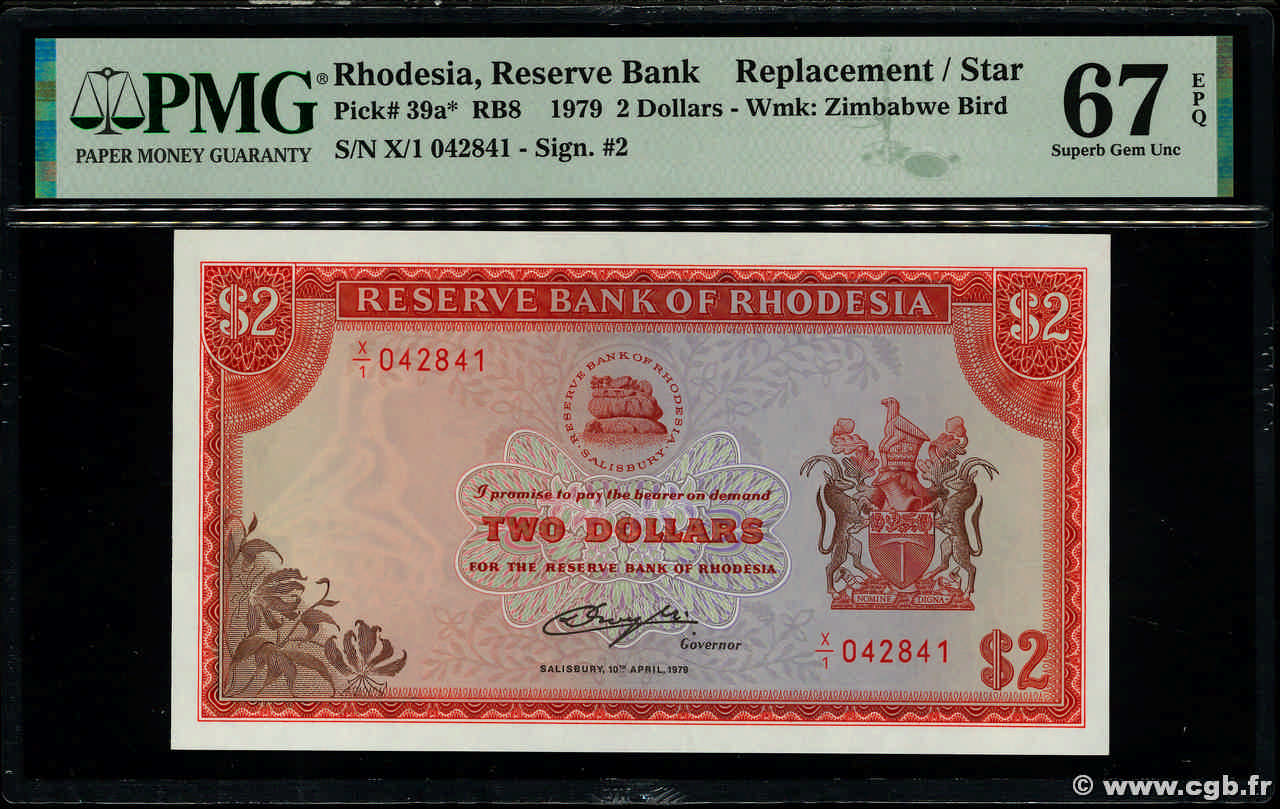 2 Dollars Remplacement RHODESIA  1979 P.39ar UNC