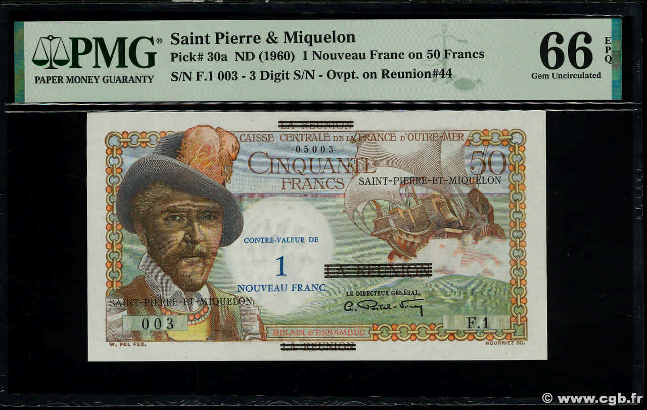 1 NF sur 50 Francs Belain d Esnambuc SAINT PIERRE E MIQUELON  1960 P.30a FDC