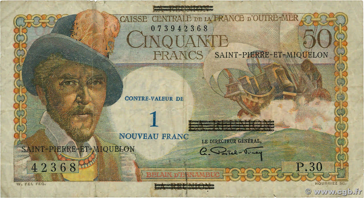 1 NF sur 50 Francs Belain d Esnambuc SAN PEDRO Y MIGUELóN  1960 P.30b RC