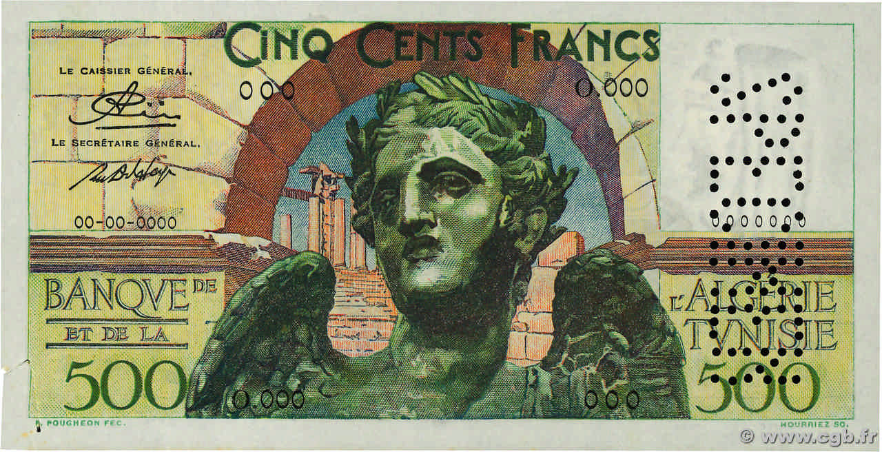 500 Francs Spécimen TUNESIEN  1950 P.28s SS