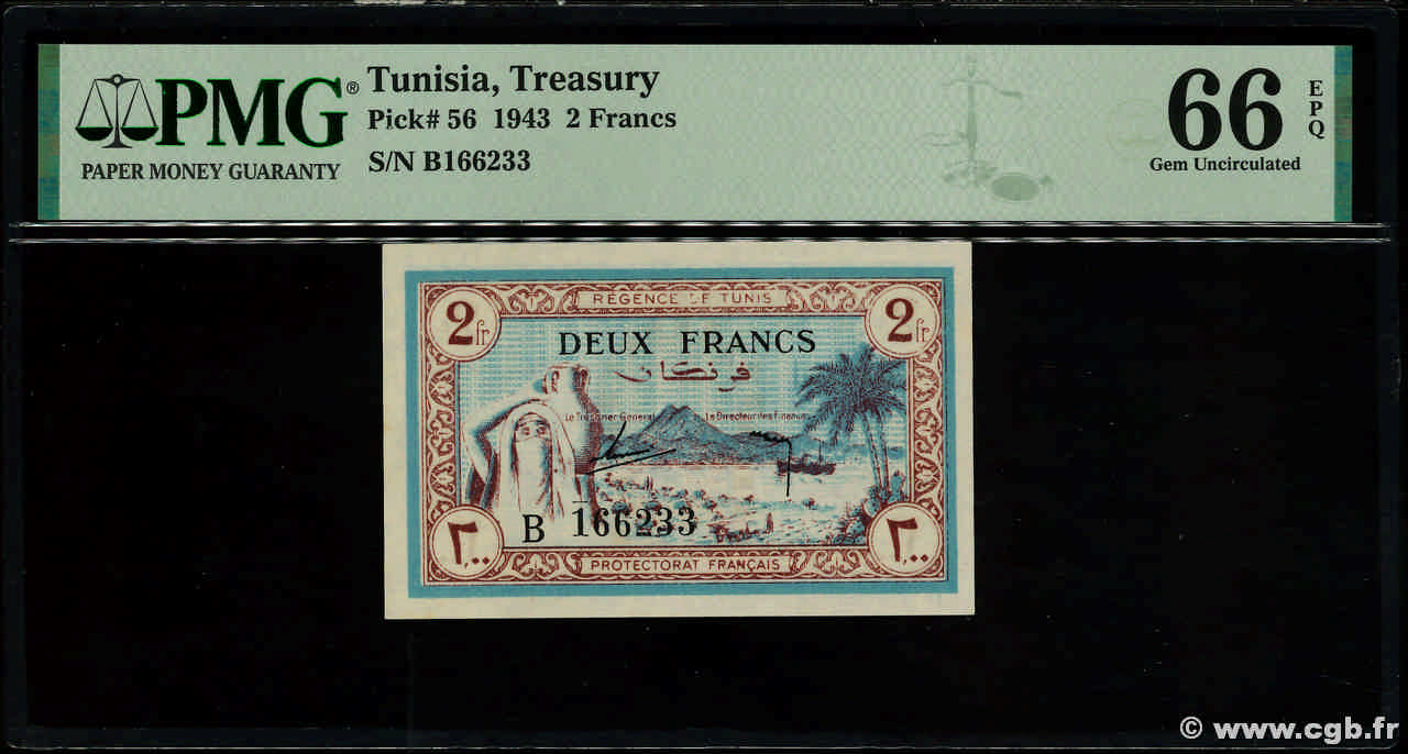 2 Francs TUNISIA  1943 P.56 FDC