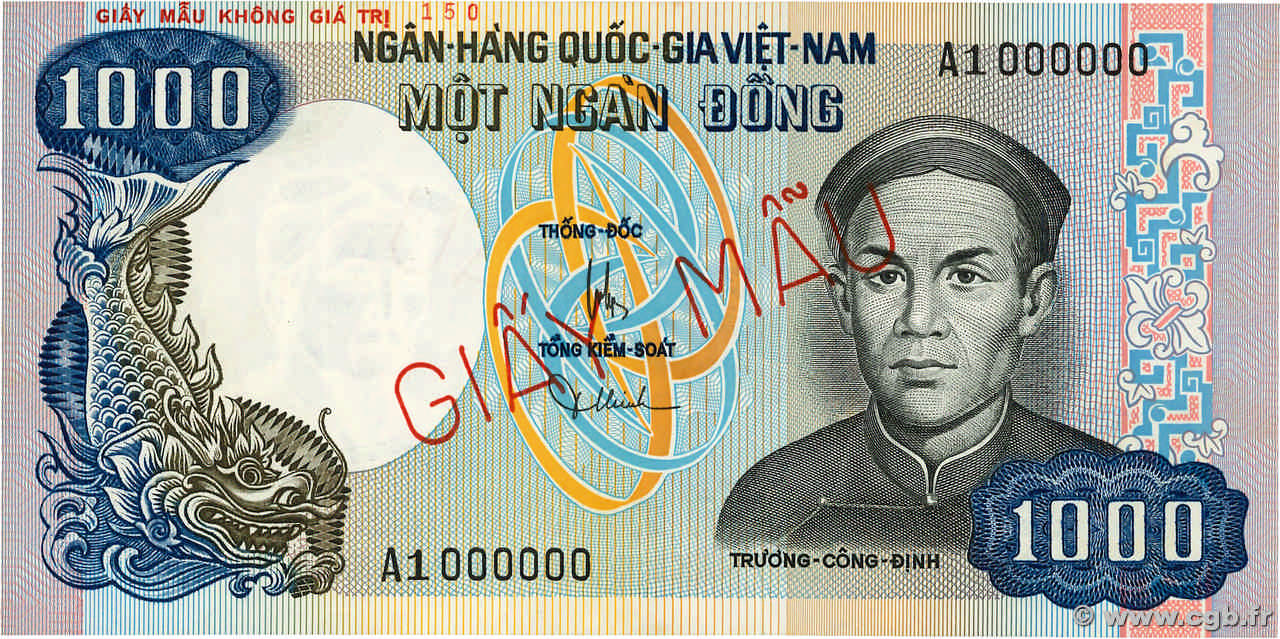 1000 Dong Spécimen VIETNAM DEL SUR  1975 P.34As FDC