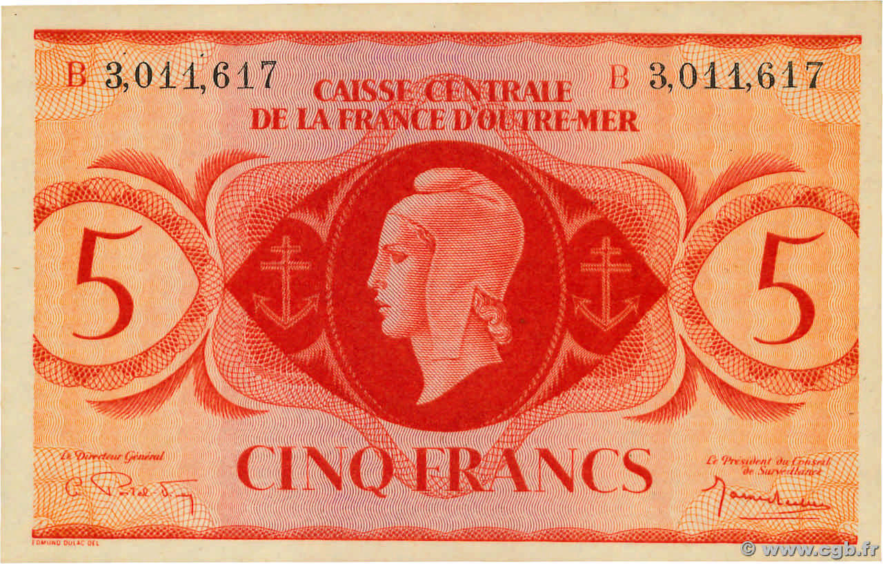 5 Francs AFRIQUE ÉQUATORIALE FRANÇAISE  1944 P.15e UNC-