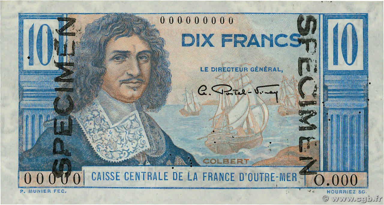 10 Francs Colbert Spécimen AFRIQUE ÉQUATORIALE FRANÇAISE  1946 P.21s AU