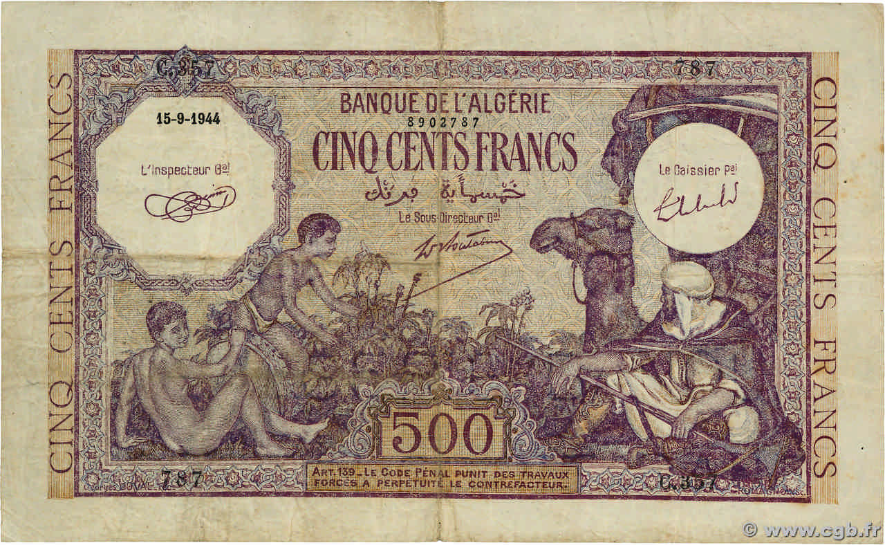 500 Francs ALGERIA  1944 P.095 F-