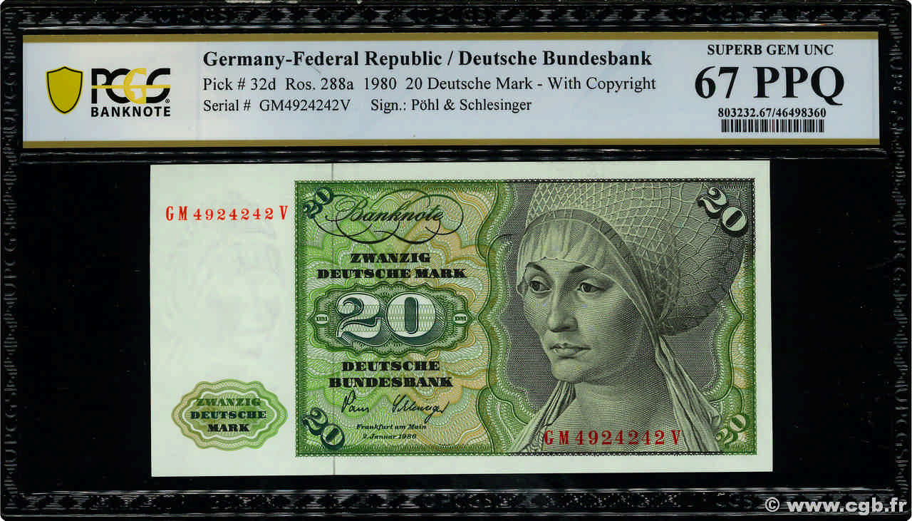 20 Deutsche Mark GERMAN FEDERAL REPUBLIC  1980 P.32d UNC