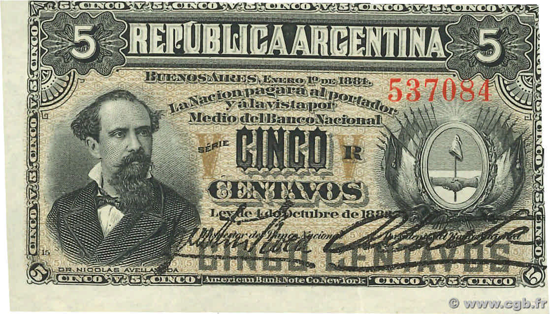 5 Centavos ARGENTINA  1884 P.005 AU