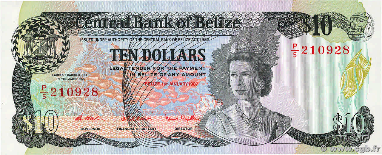 10 Dollars BELIZE  1987 P.48a ST
