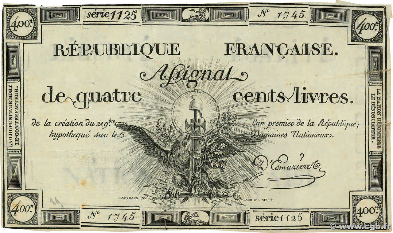 400 Livres FRANCIA  1792 Ass.38a MBC+