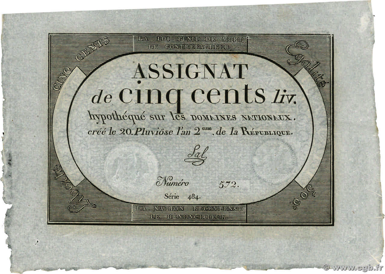 500 Livres  FRANCIA  1794 Ass.47a AU