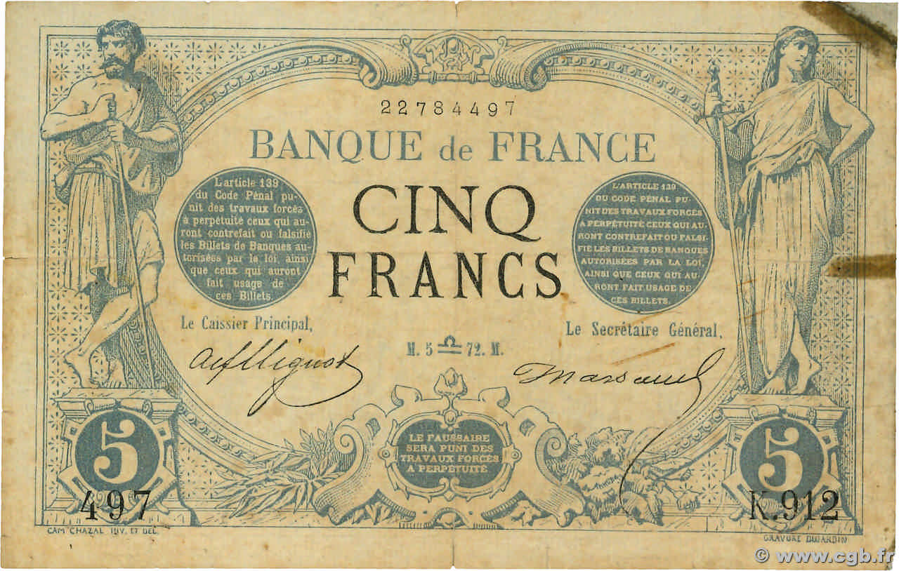 5 Francs NOIR FRANCIA  1872 F.01.10 BC