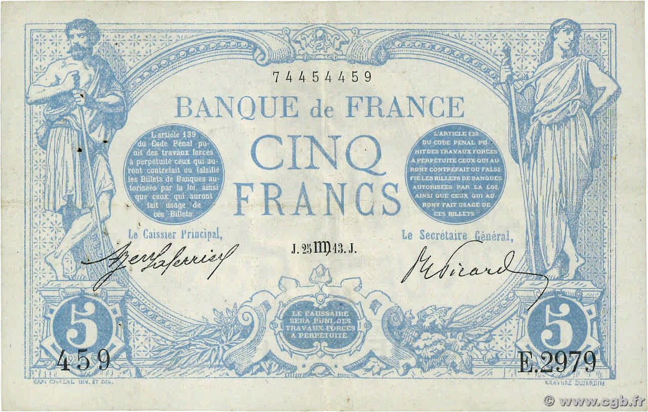 5 Francs BLEU FRANKREICH  1913 F.02.20 SS