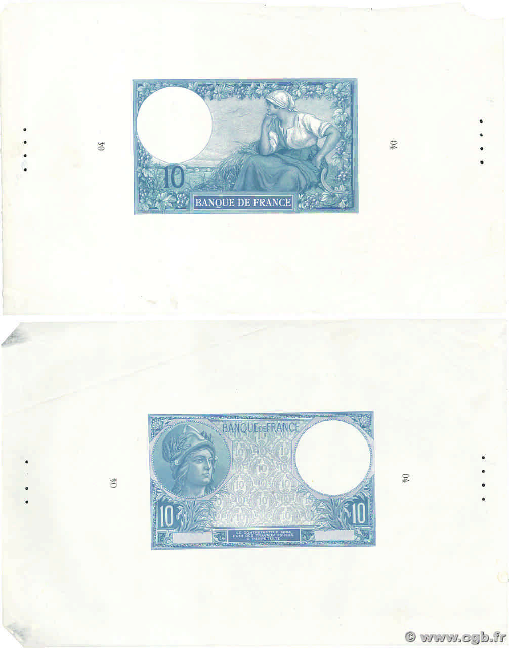 10 Francs MINERVE Épreuve FRANKREICH  1915 F.06.01e fST