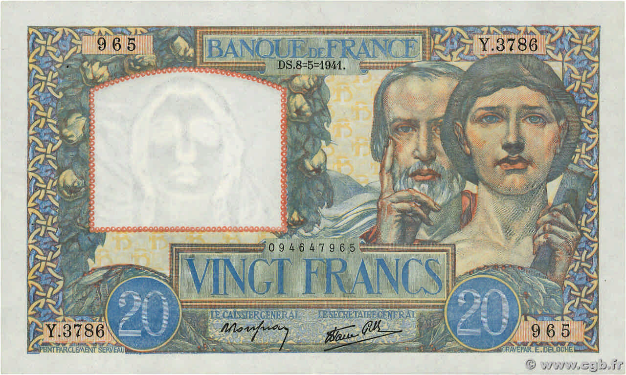 20 Francs TRAVAIL ET SCIENCE FRANCE  1941 F.12.14 SUP+