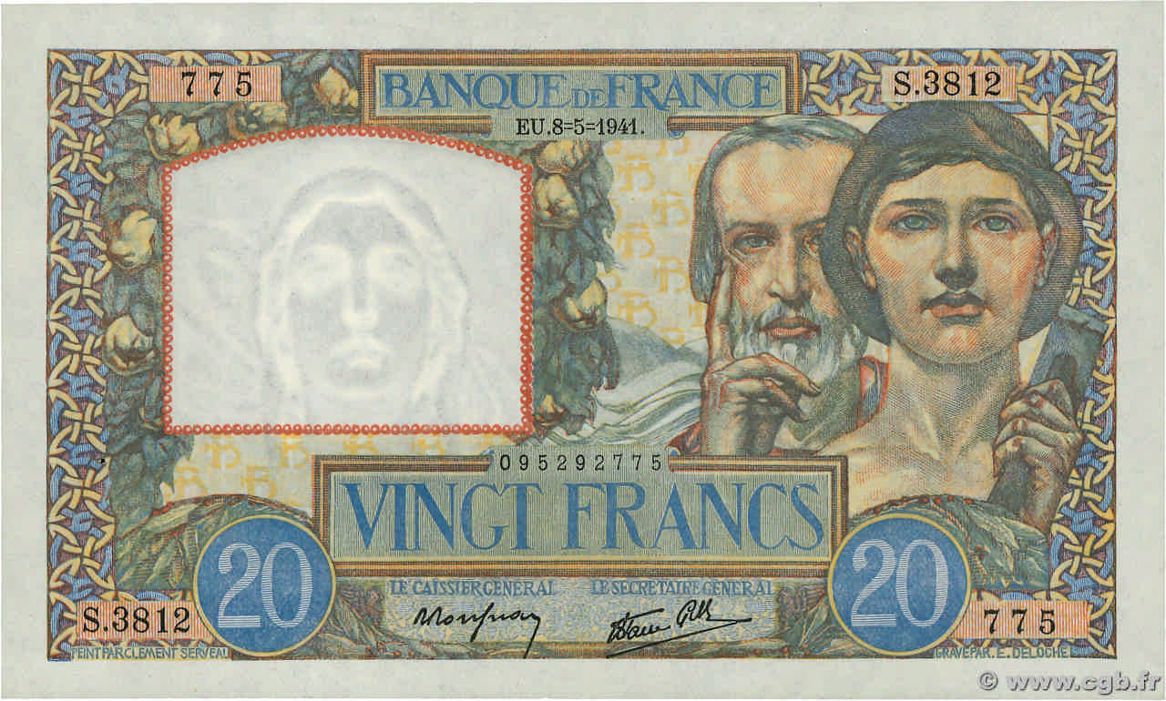 20 Francs TRAVAIL ET SCIENCE FRANCIA  1941 F.12.14 SPL+