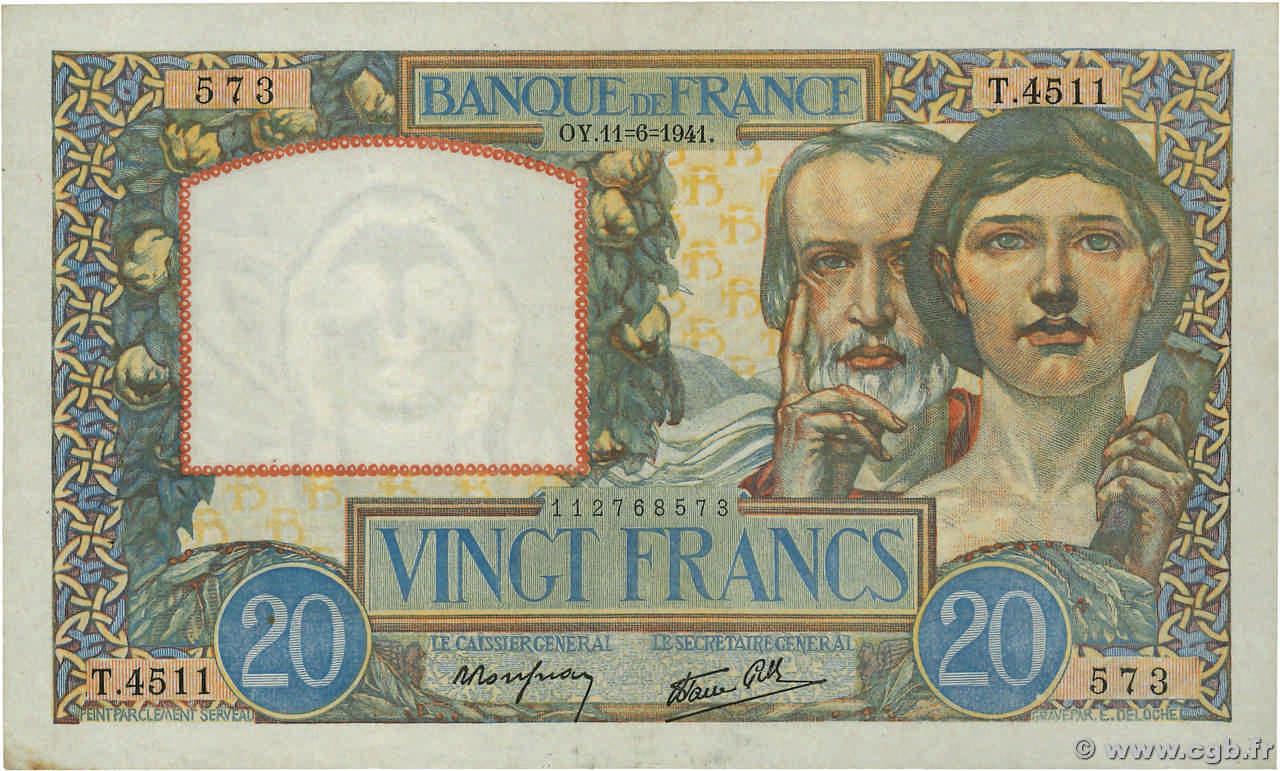 20 Francs TRAVAIL ET SCIENCE FRANCIA  1941 F.12.15 SPL