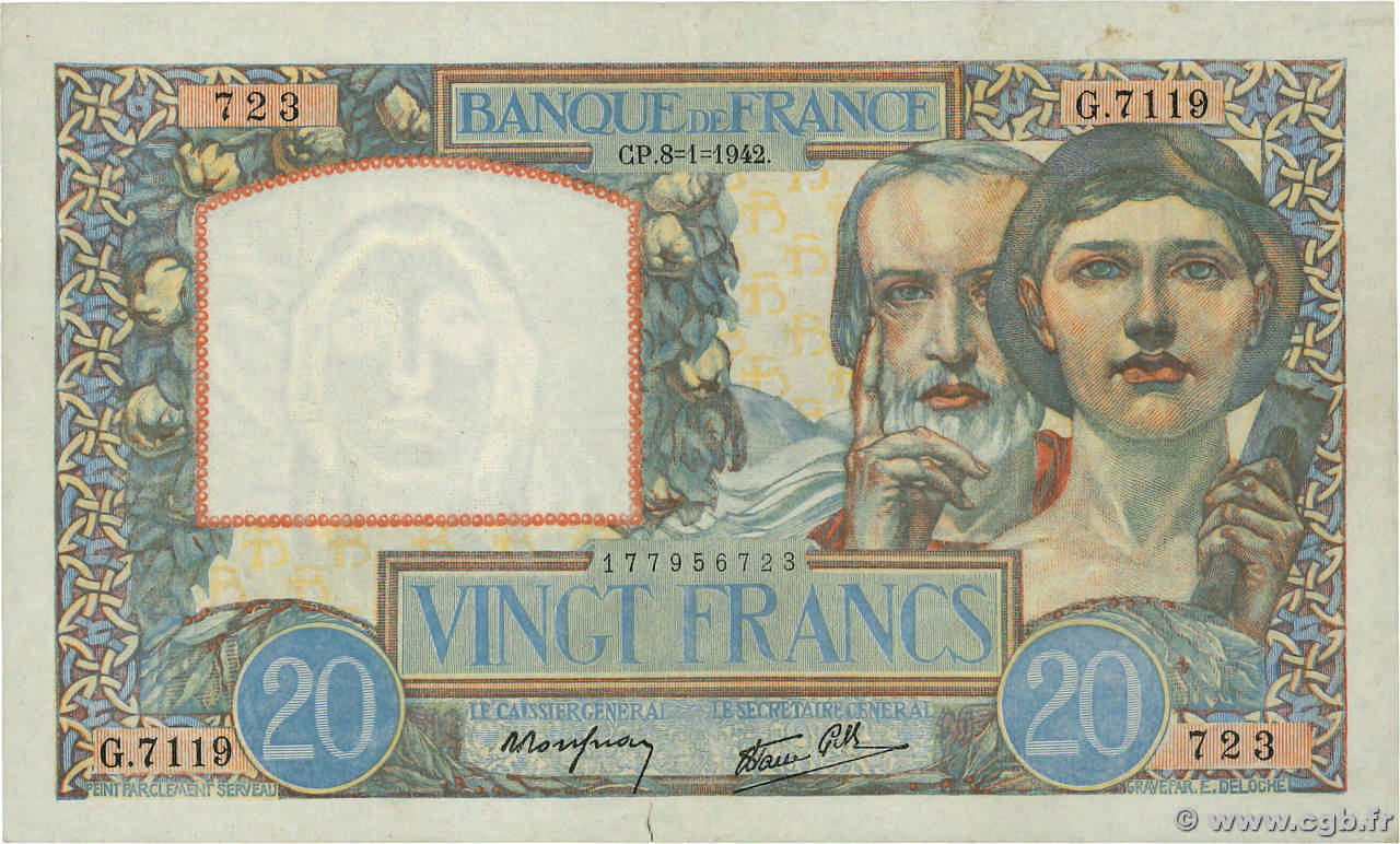 20 Francs TRAVAIL ET SCIENCE FRANCIA  1942 F.12.21 MBC+