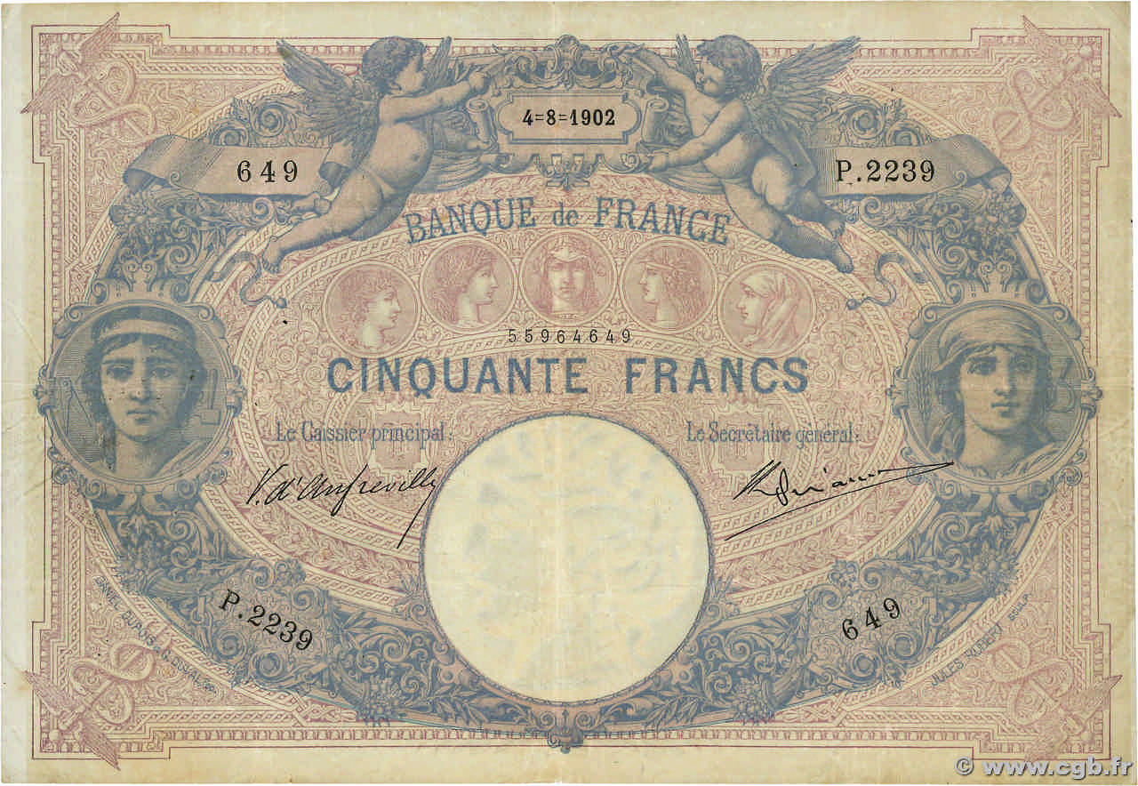 50 Francs BLEU ET ROSE FRANKREICH  1902 F.14.14 fSS