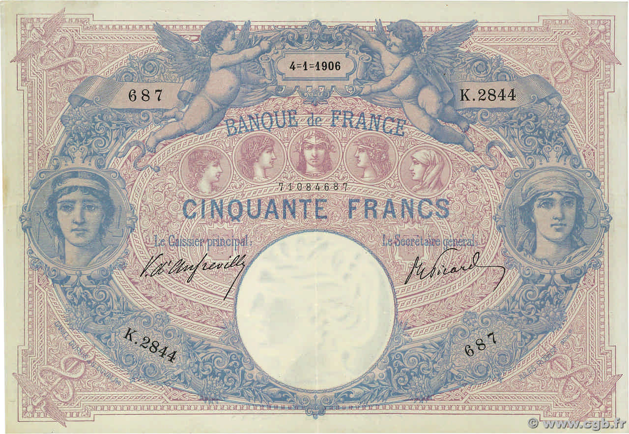 50 Francs BLEU ET ROSE FRANCE  1906 F.14.18 SUP