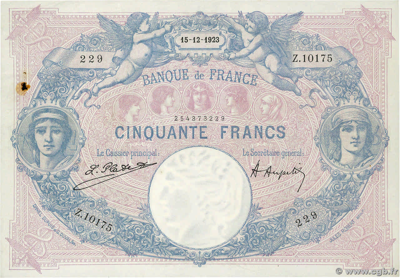 50 Francs BLEU ET ROSE FRANKREICH  1923 F.14.36 fVZ