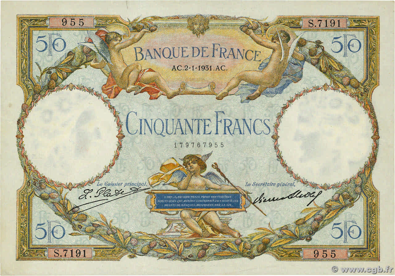 50 Francs LUC OLIVIER MERSON type modifié FRANCIA  1931 F.16.02 AU
