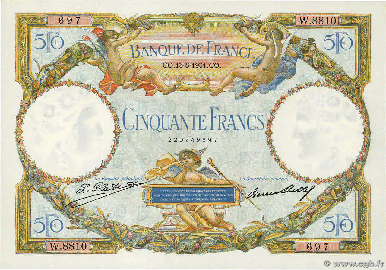 50 Francs LUC OLIVIER MERSON type modifié FRANCIA  1931 F.16.02 EBC+