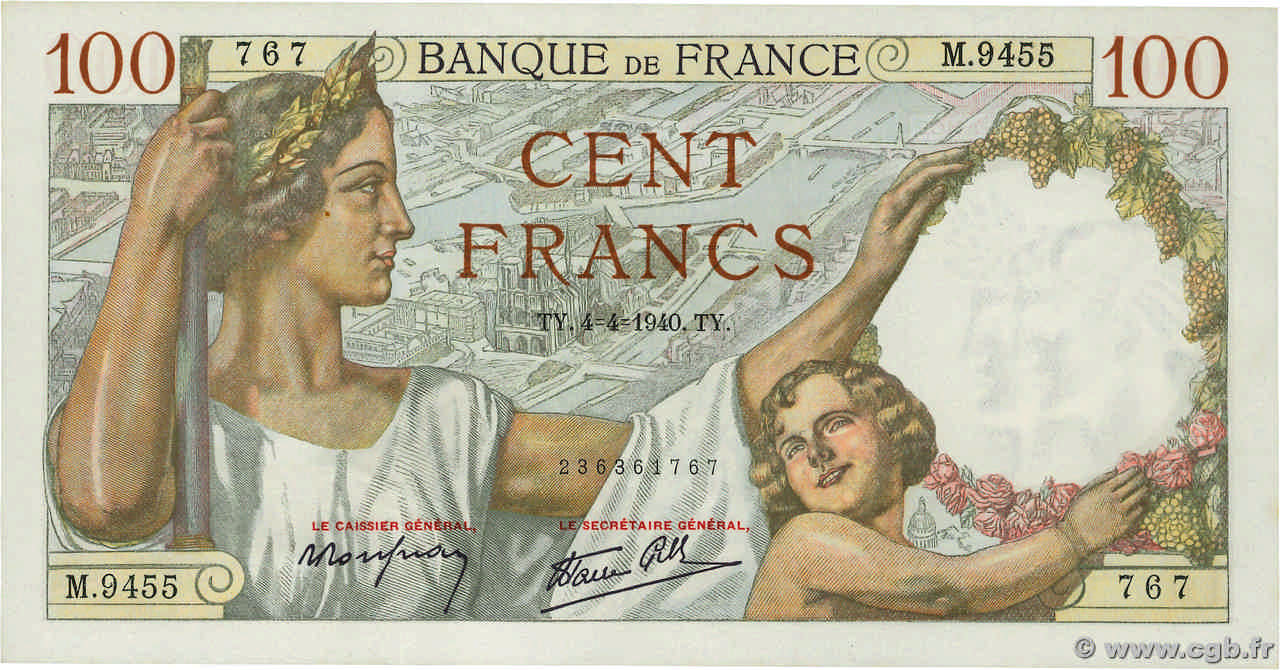 100 Francs SULLY FRANCIA  1940 F.26.26 q.FDC