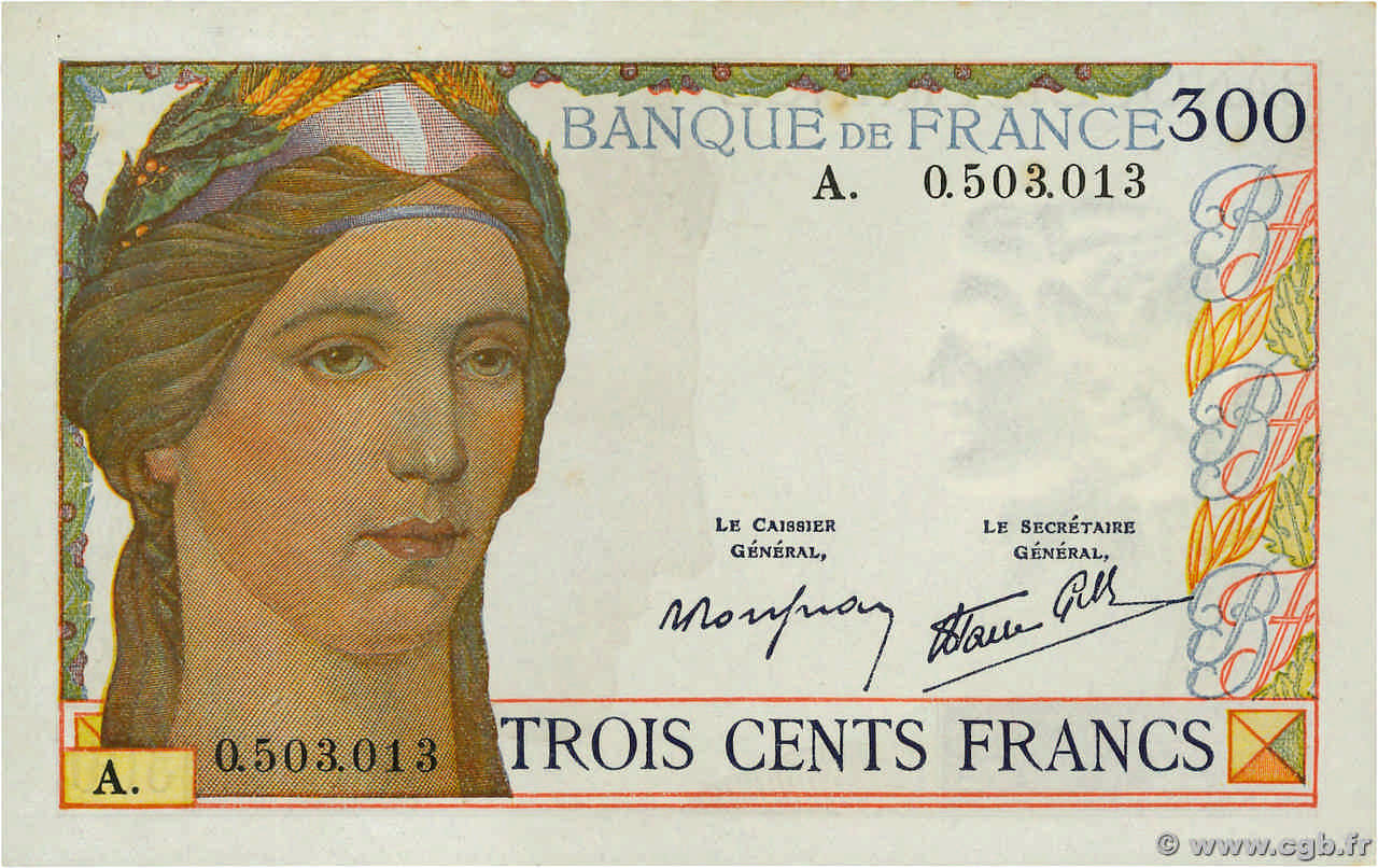 300 Francs FRANCE  1938 F.29.01A AU