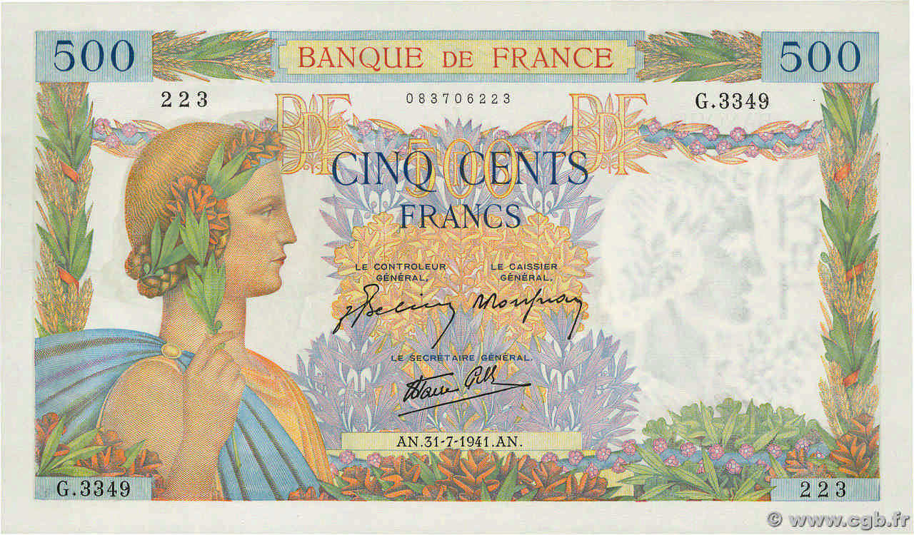 500 Francs LA PAIX FRANCIA  1941 F.32.20 SC+