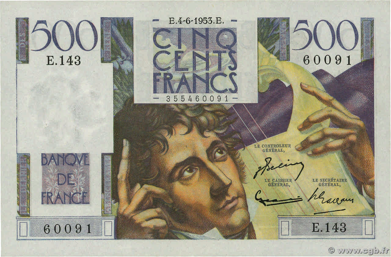 500 Francs CHATEAUBRIAND FRANCE  1953 F.34.12 XF+