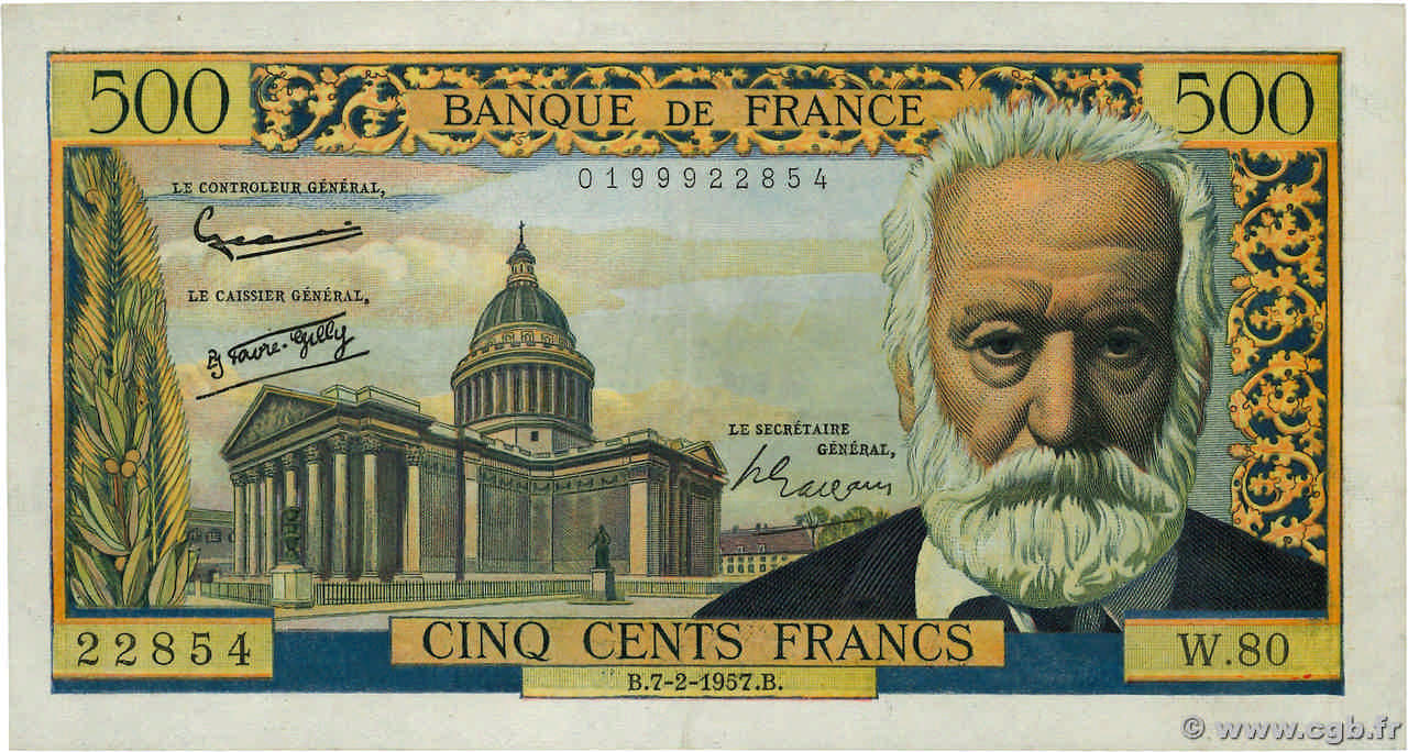 500 Francs VICTOR HUGO FRANCIA  1957 F.35.06 q.SPL