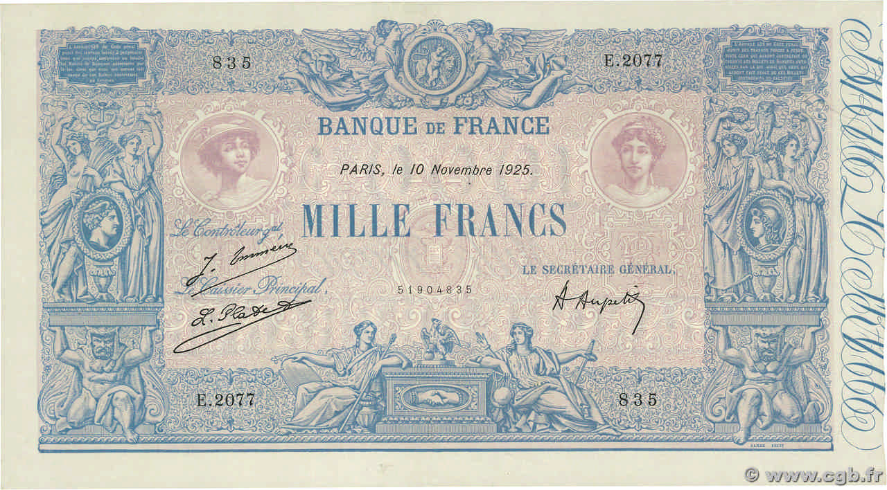 1000 Francs BLEU ET ROSE FRANCIA  1925 F.36.41 EBC