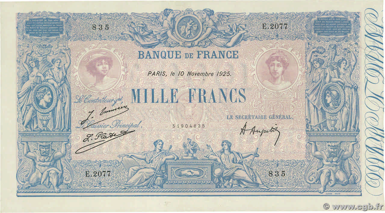 1000 Francs BLEU ET ROSE FRANCE  1925 F.36.41 XF