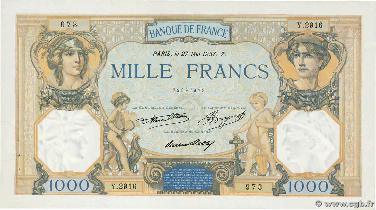 1000 Francs CÉRÈS ET MERCURE FRANCIA  1937 F.37.10 SC