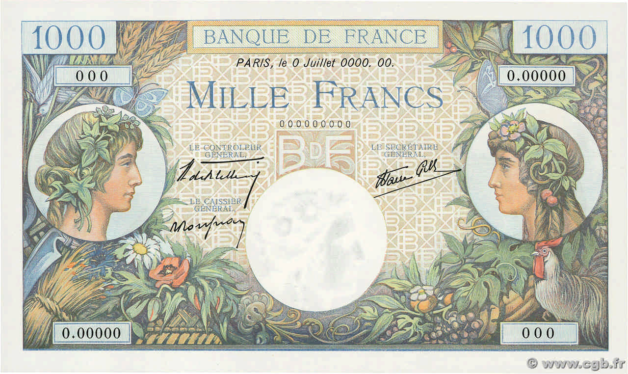 1000 Francs COMMERCE ET INDUSTRIE Spécimen FRANCE  1940 F.39.01S pr.NEUF