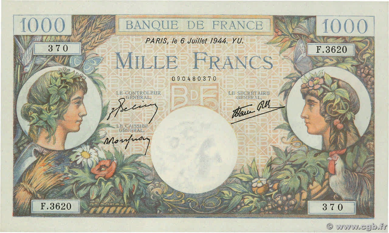 1000 Francs COMMERCE ET INDUSTRIE FRANKREICH  1944 F.39.10 ST