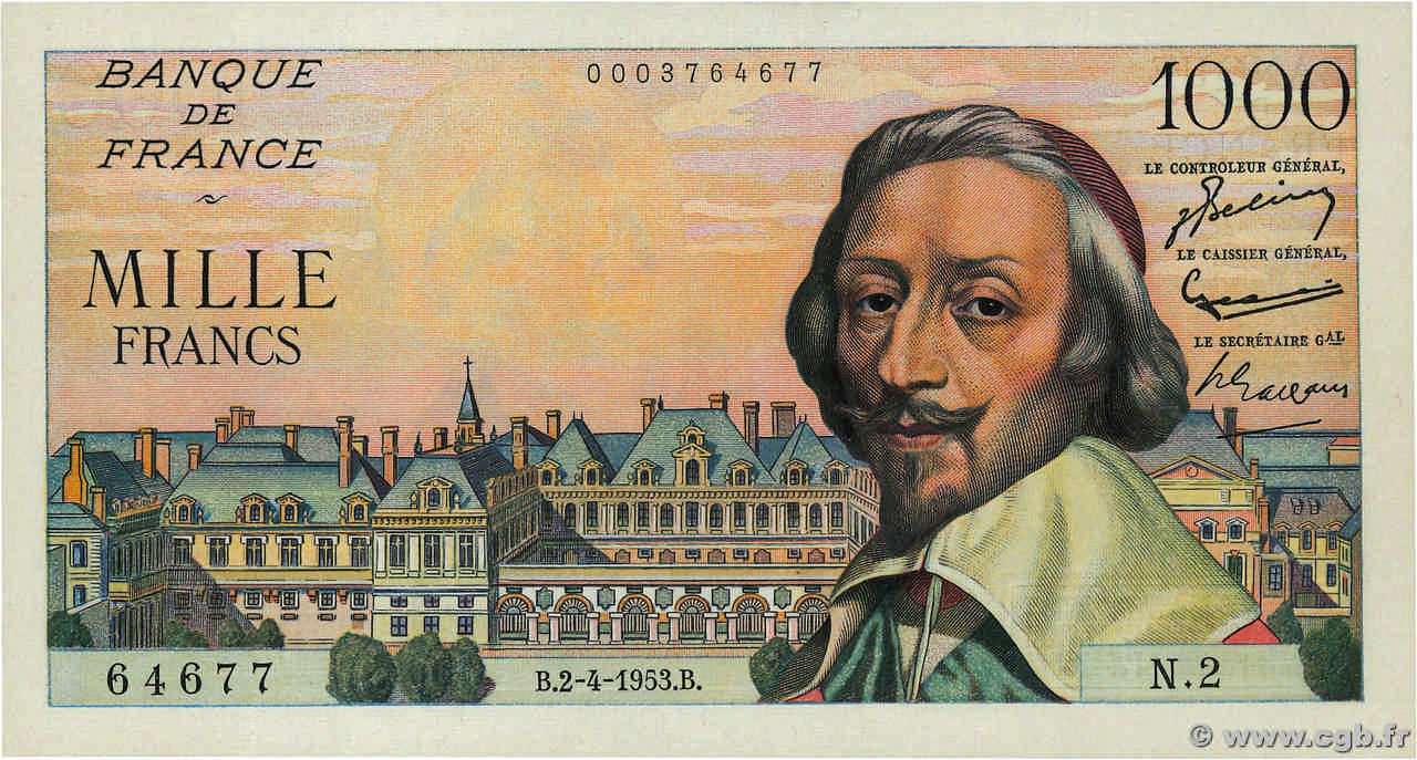 1000 Francs RICHELIEU FRANCE  1953 F.42.01 SPL