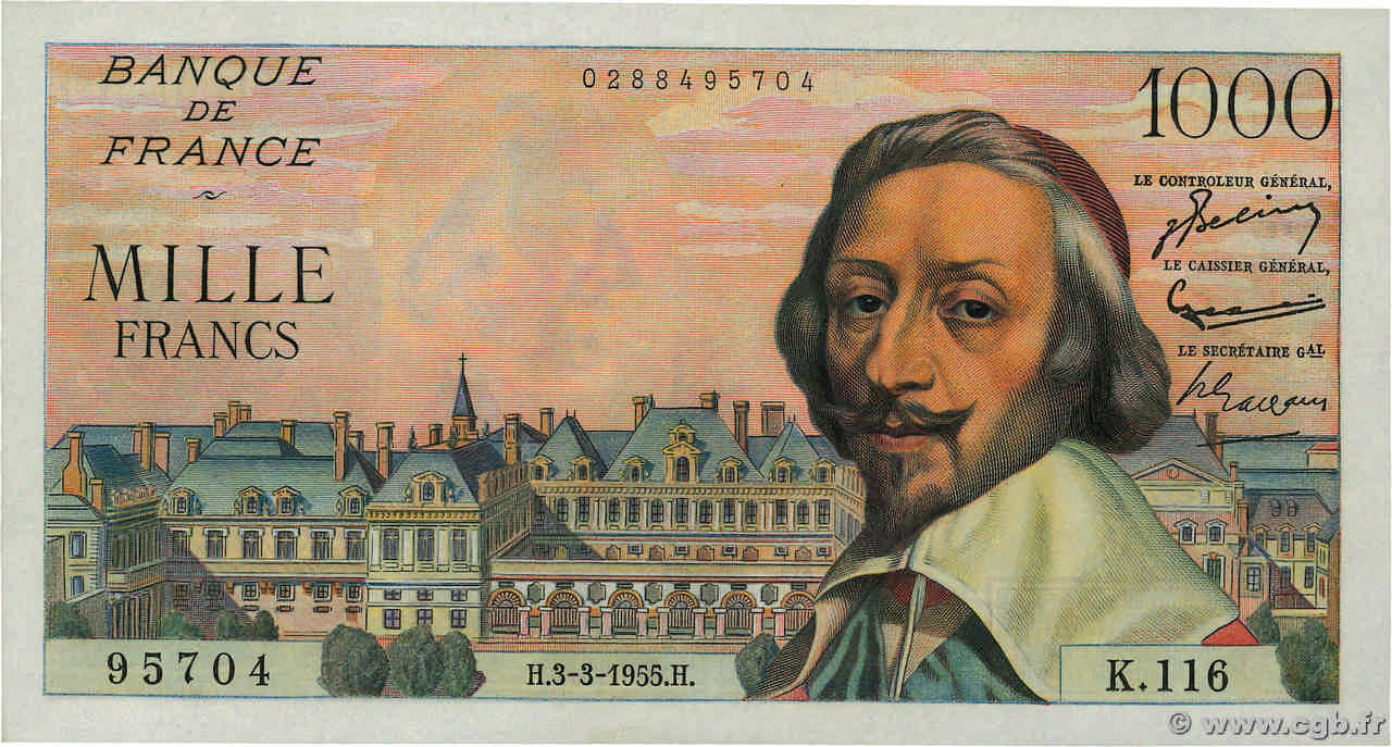 1000 Francs RICHELIEU FRANCE  1955 F.42.11 pr.NEUF