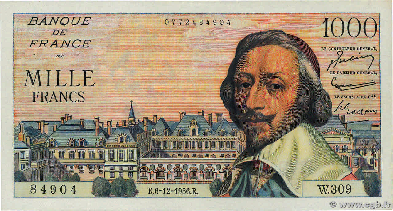 1000 Francs RICHELIEU FRANCIA  1956 F.42.24 q.SPL