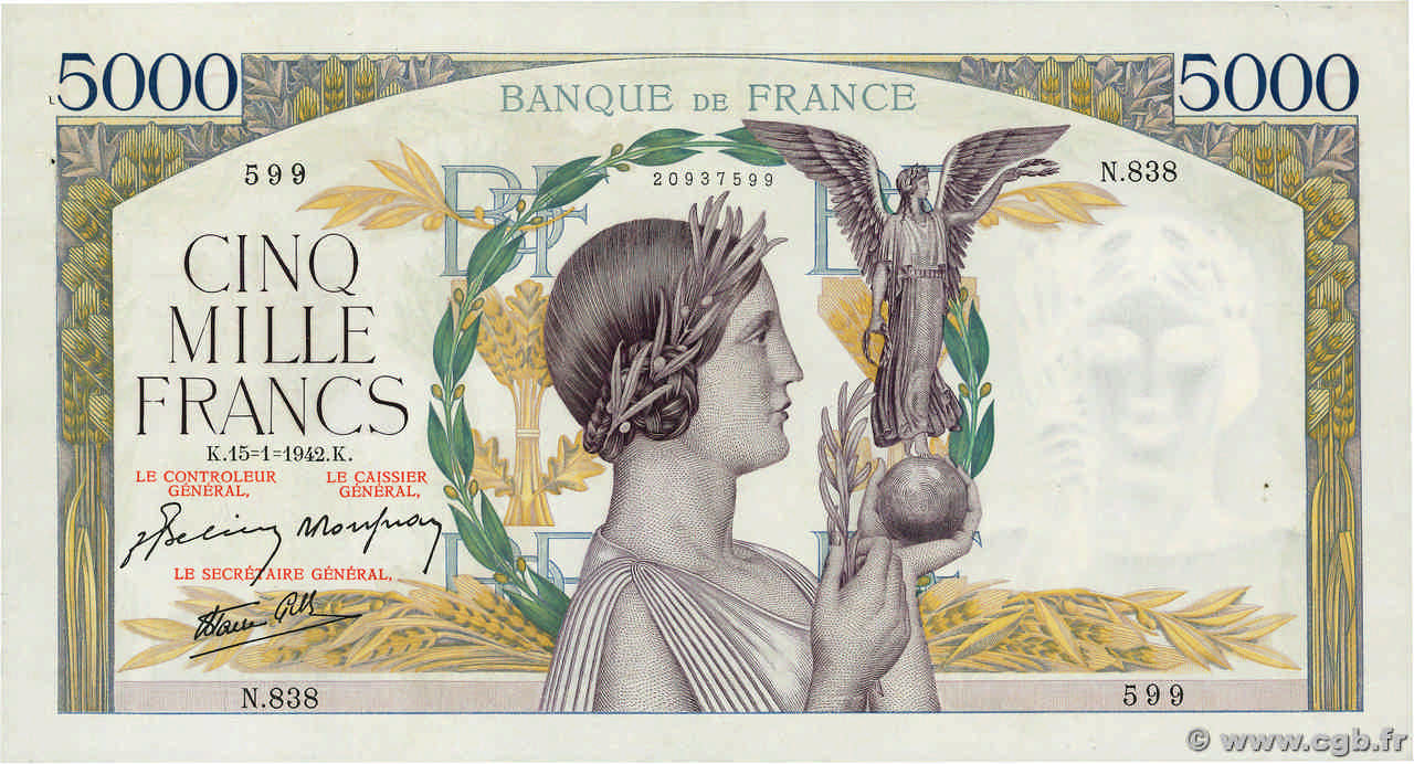 5000 Francs VICTOIRE Impression à plat FRANCIA  1942 F.46.33 SC