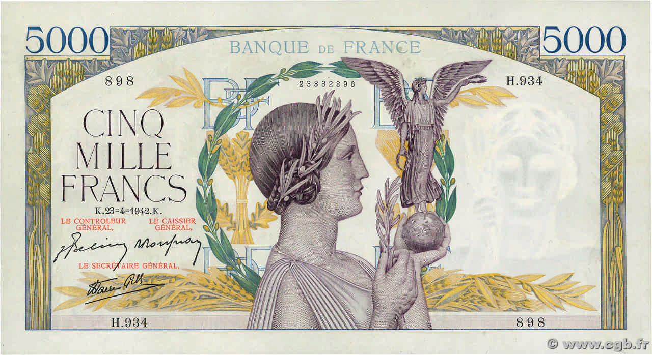 5000 Francs VICTOIRE Impression à plat FRANCE  1942 F.46.37 AU