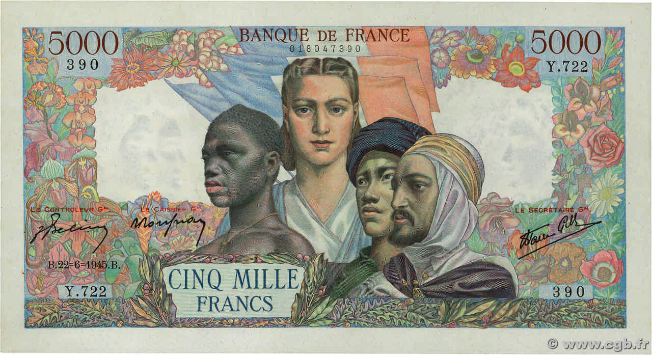 5000 Francs EMPIRE FRANÇAIS FRANKREICH  1945 F.47.31 VZ