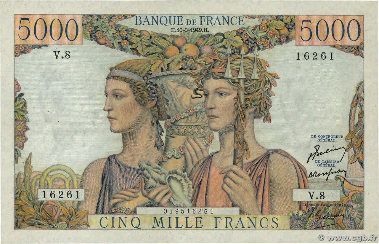 5000 Francs TERRE ET MER FRANCE  1949 F.48.01 XF