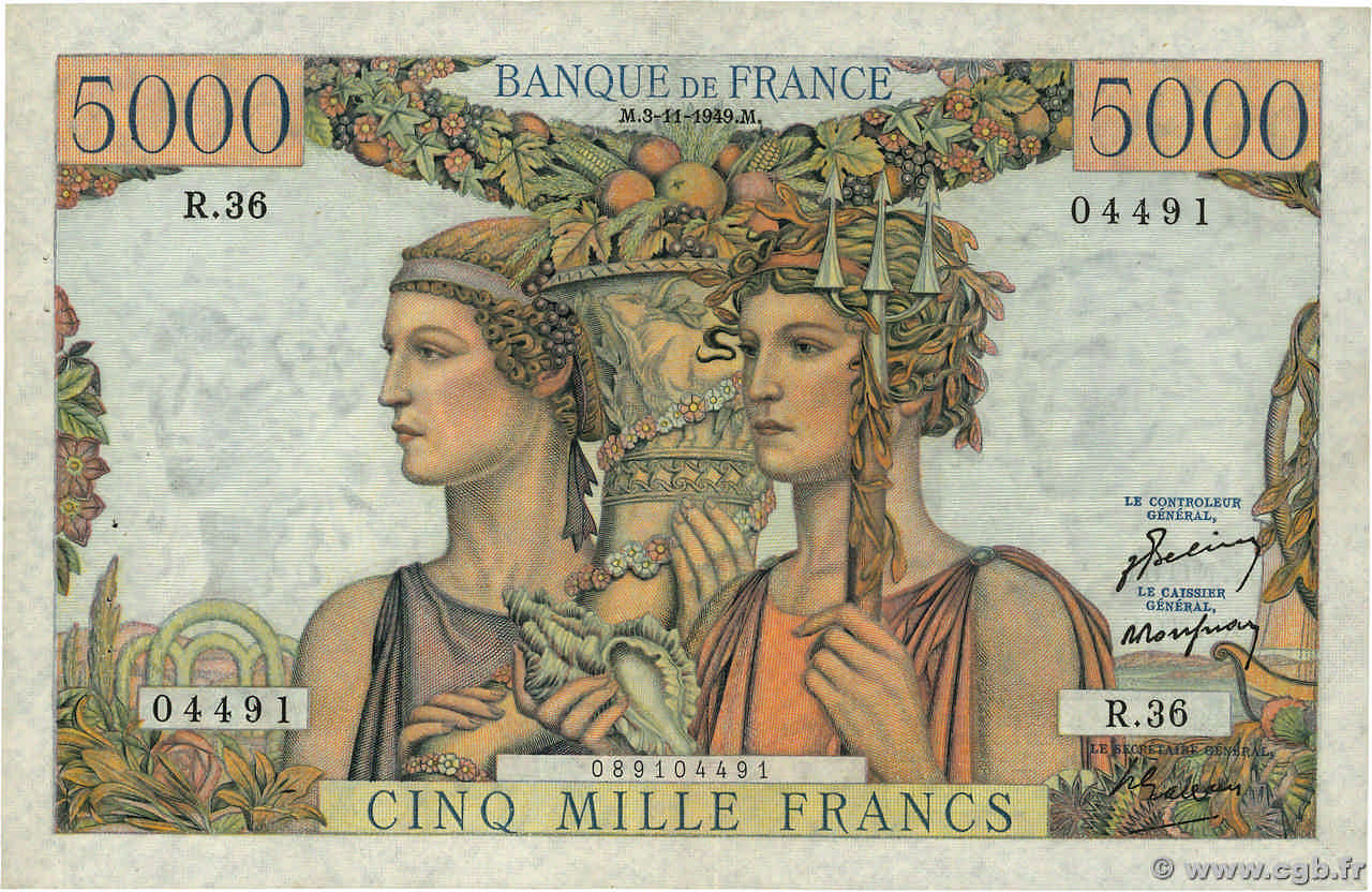 5000 Francs TERRE ET MER FRANCIA  1949 F.48.02 q.SPL
