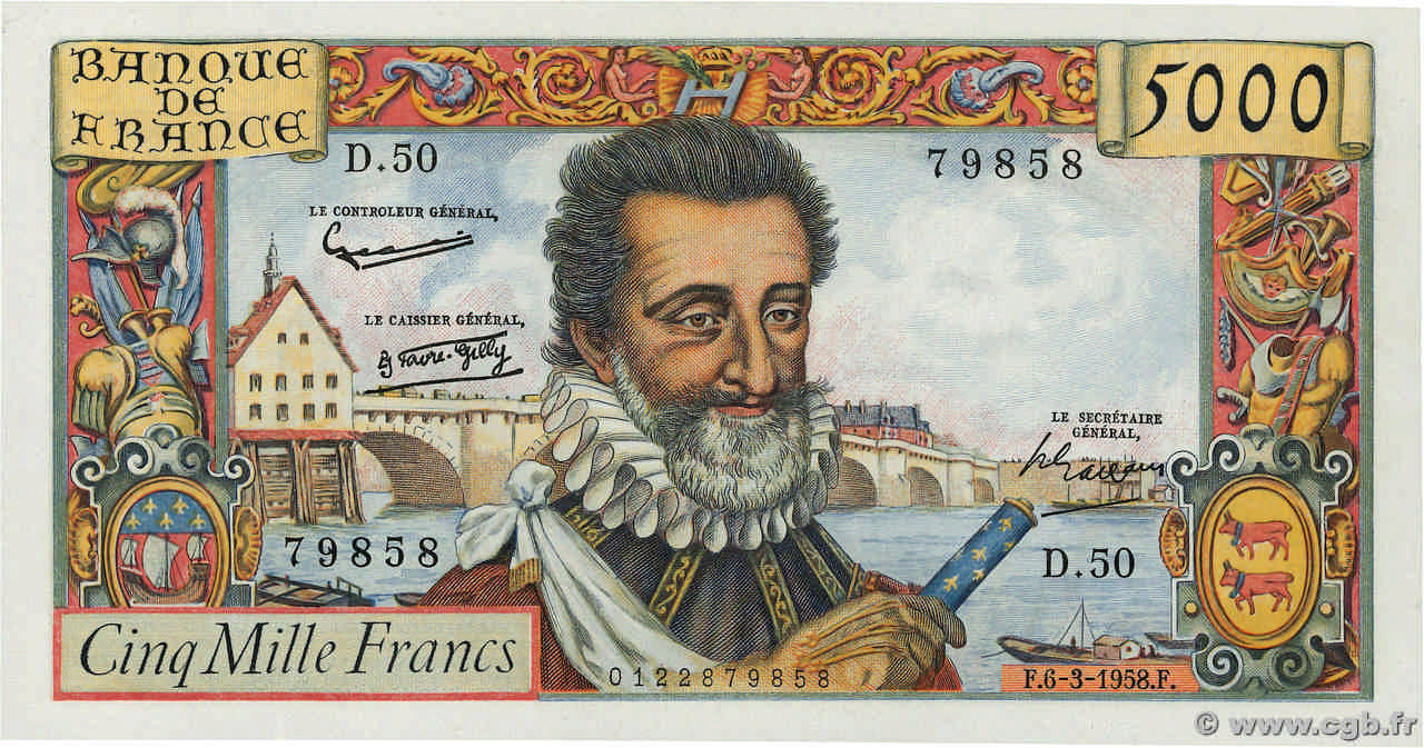 5000 Francs HENRI IV FRANCIA  1958 F.49.06 EBC+