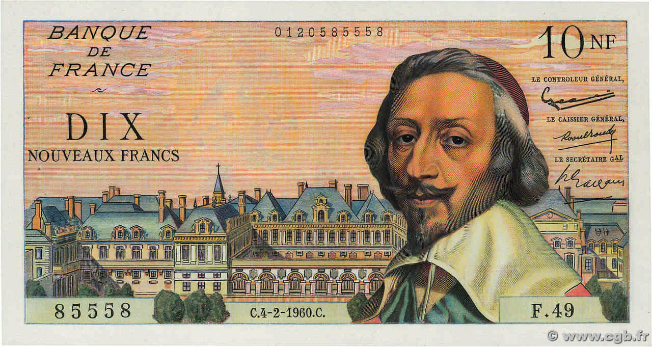 10 Nouveaux Francs RICHELIEU Numéro radar FRANCE  1960 F.57.05 AU-