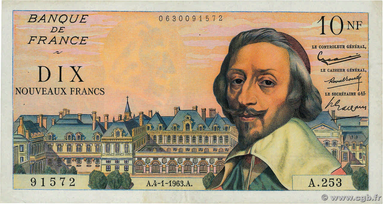 10 Nouveaux Francs RICHELIEU FRANCIA  1963 F.57.22 EBC