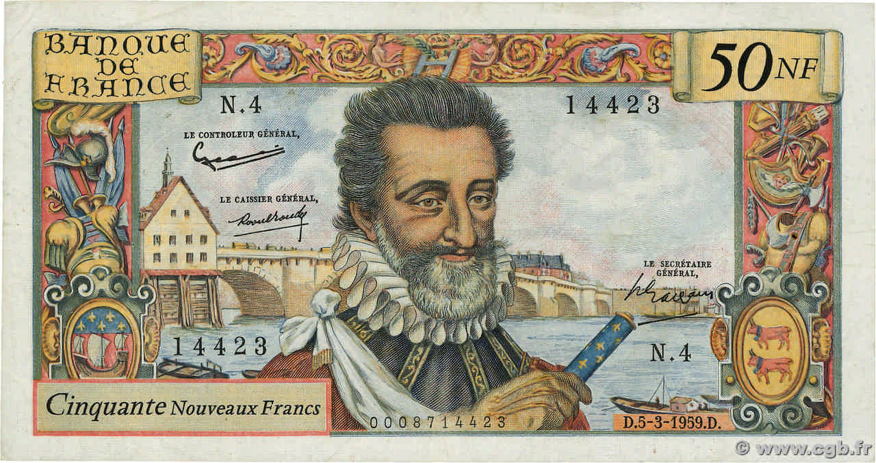 50 Nouveaux Francs HENRI IV FRANCE  1959 F.58.01 VF