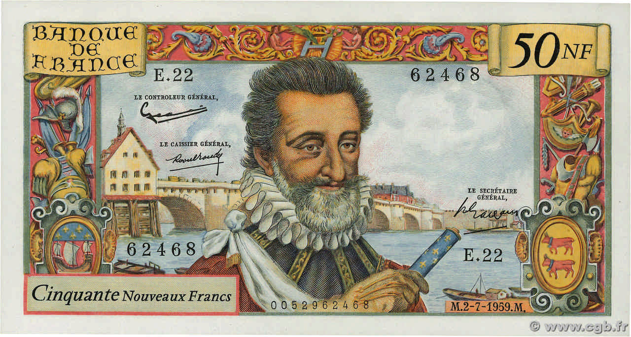 50 Nouveaux Francs HENRI IV FRANCIA  1959 F.58.02 AU