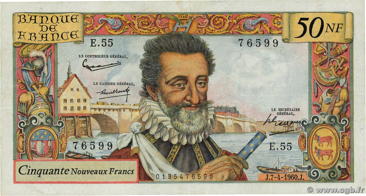 50 Nouveaux Francs HENRI IV FRANCIA  1960 F.58.05 BB